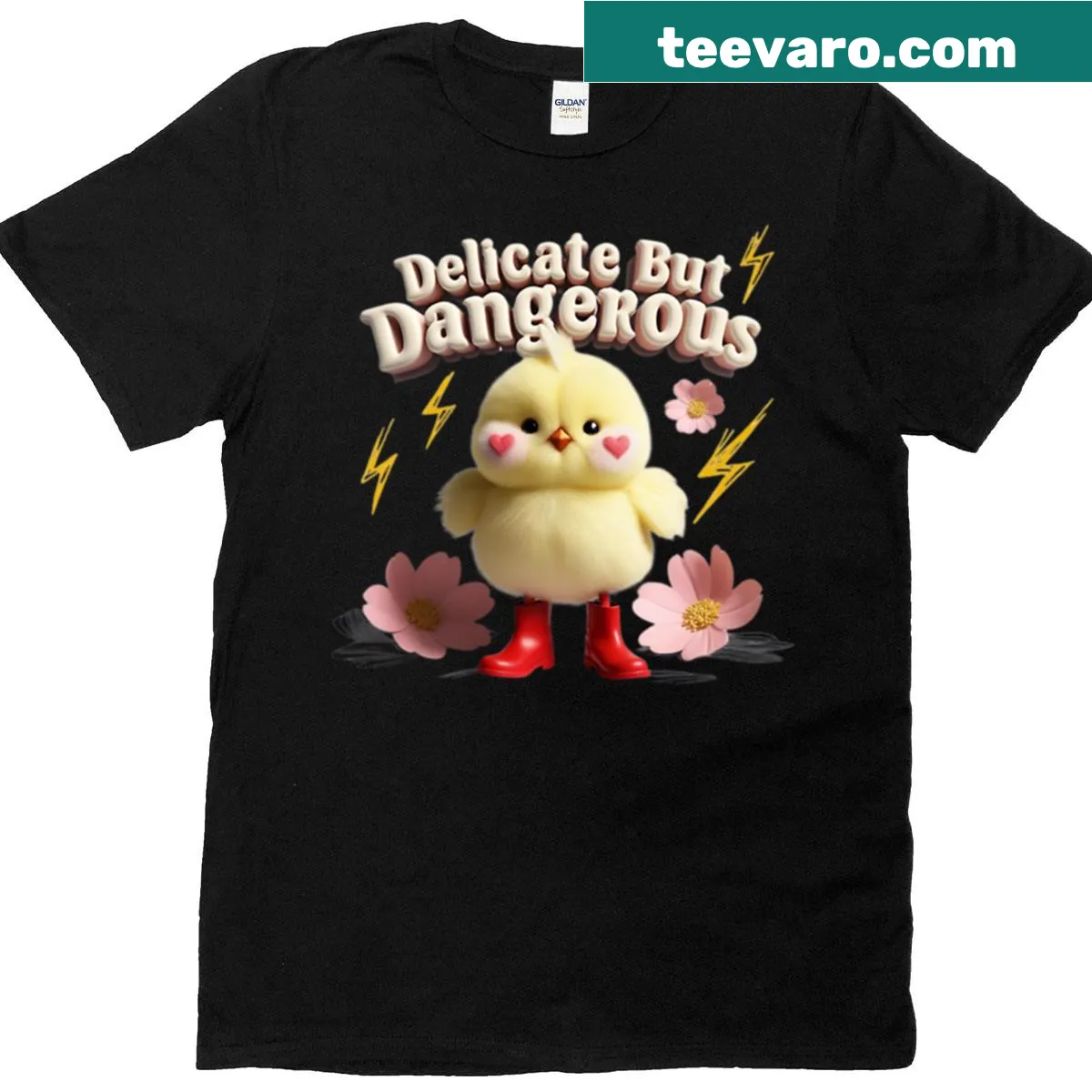 Text-based design saying 'Delicate But Dangerous' on a t-shirt. — on a men's t-shirt