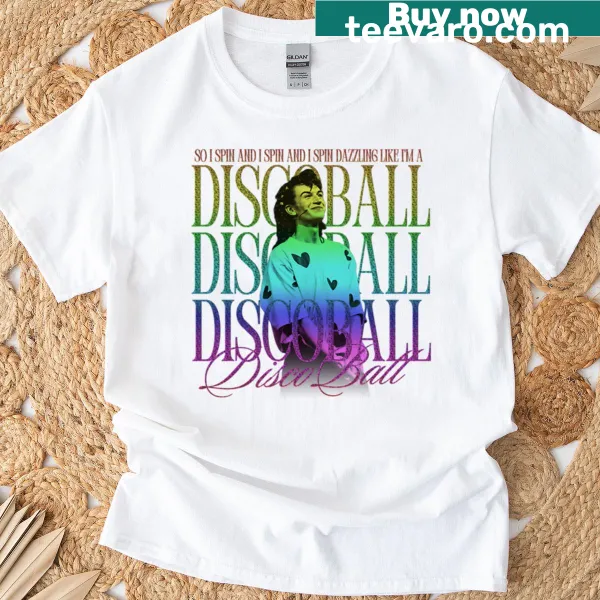 Oversized T-shirt with disco ball design and sound wave illustrations