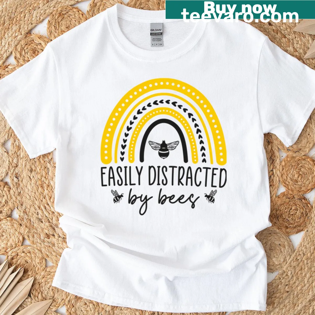 Funny bee lover t-shirt with the text 'Easily Distracted By Bees' — on a men's t-shirt