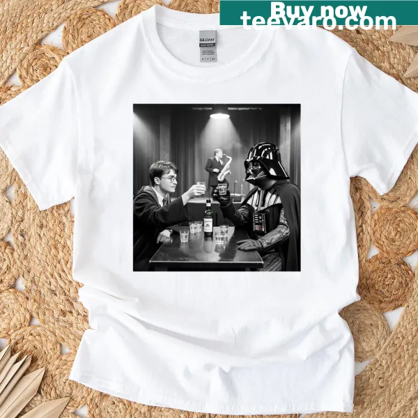 Oversized T-shirt featuring a father and son in a bar setting.