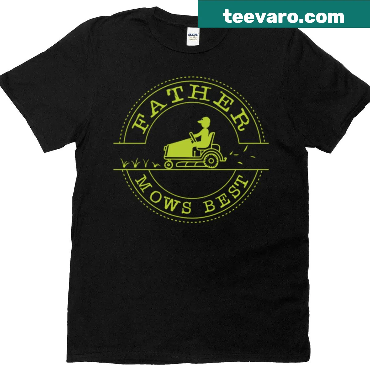 Humorous T-shirt with 'Father Mows Best' graphic — on a men's t-shirt