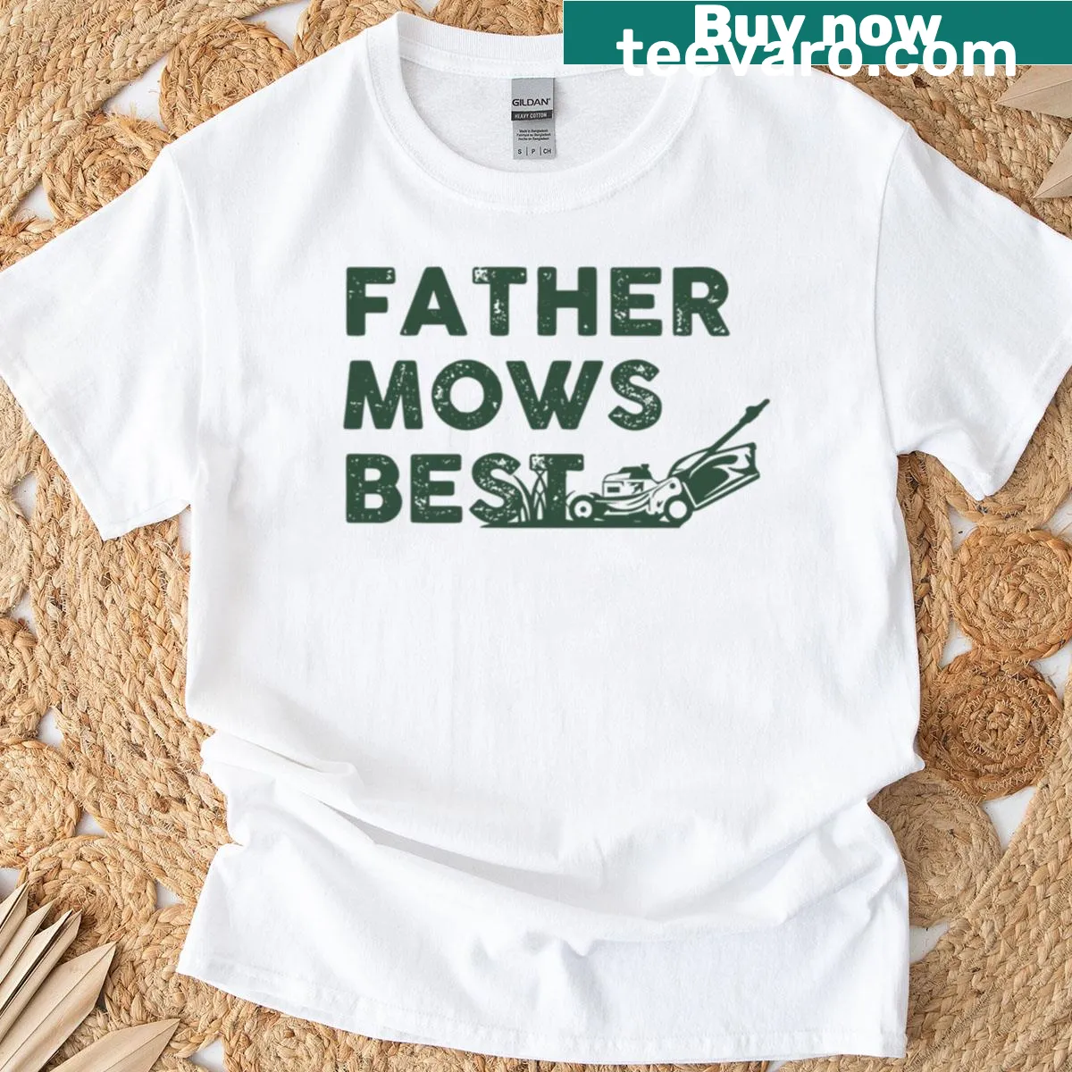 Retro t-shirt with 'Father Mows Best' design for gardening dads — on a men's t-shirt