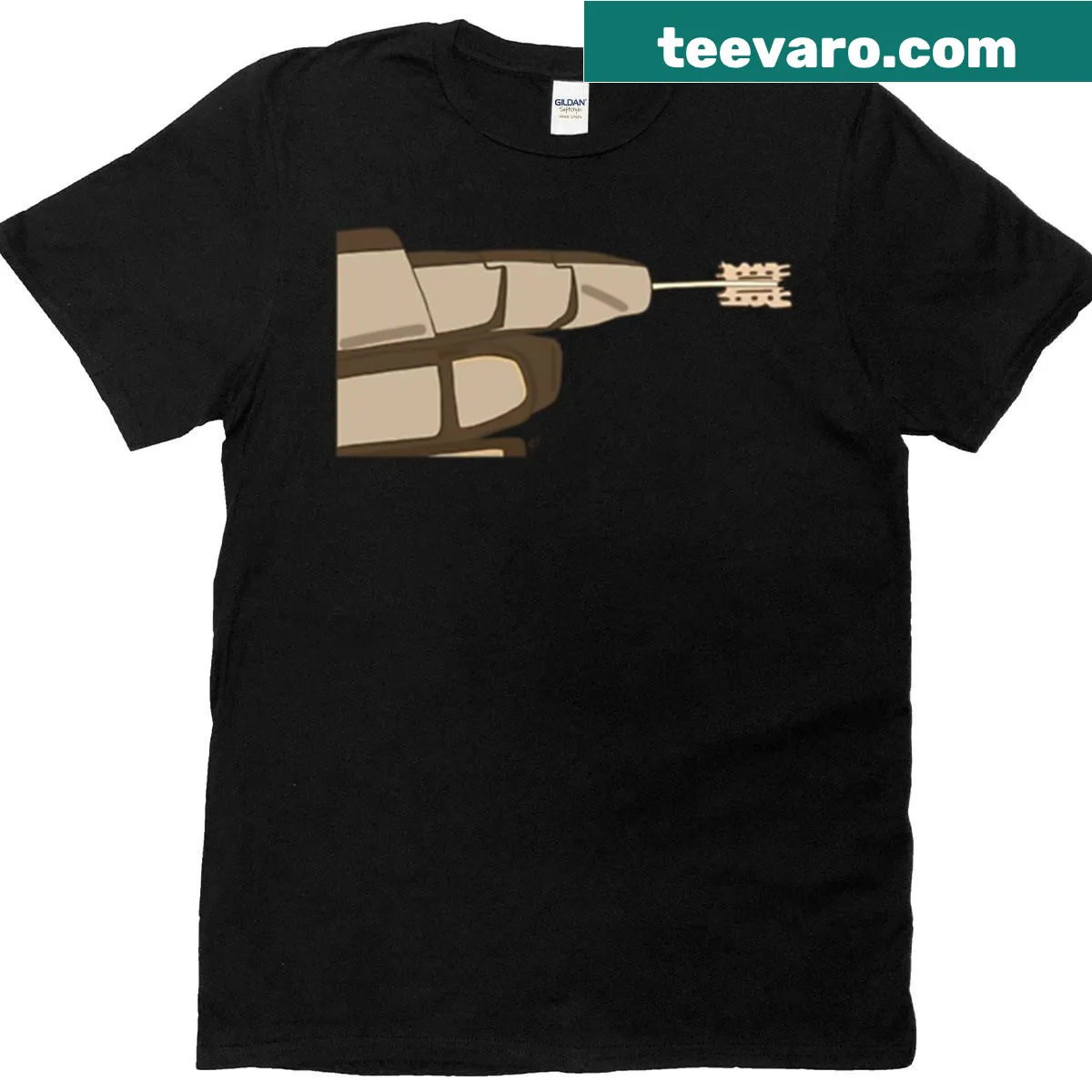 Artistic t-shirt featuring the hand symbol from the movie Fifth Element — on a men's t-shirt