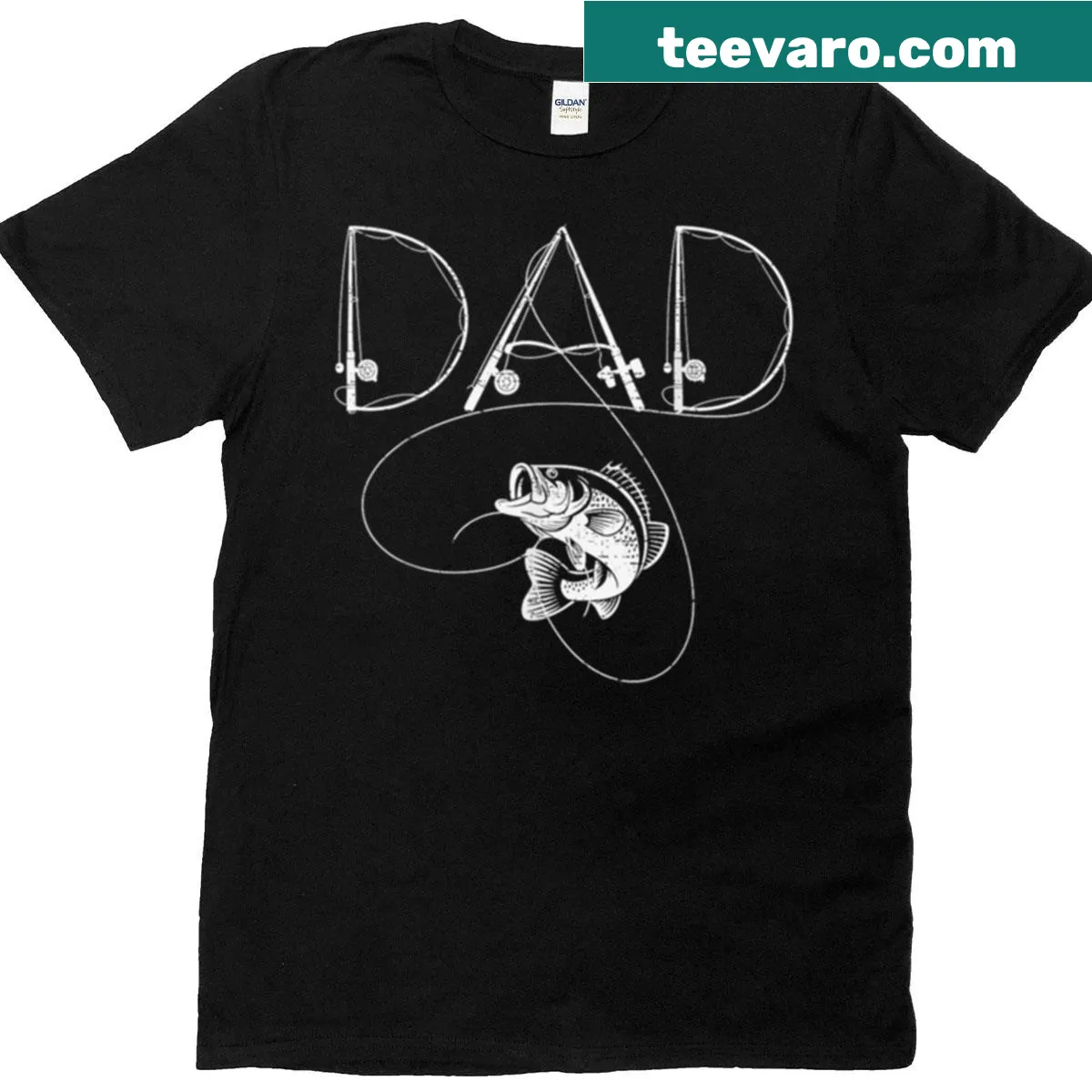 Graphic t-shirt for fathers featuring fishing theme — on a men's t-shirt