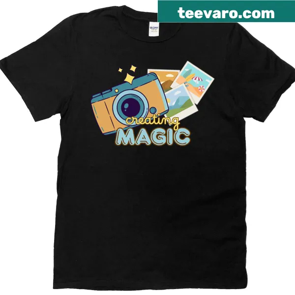 Illustration of a whimsical camera on a t-shirt
