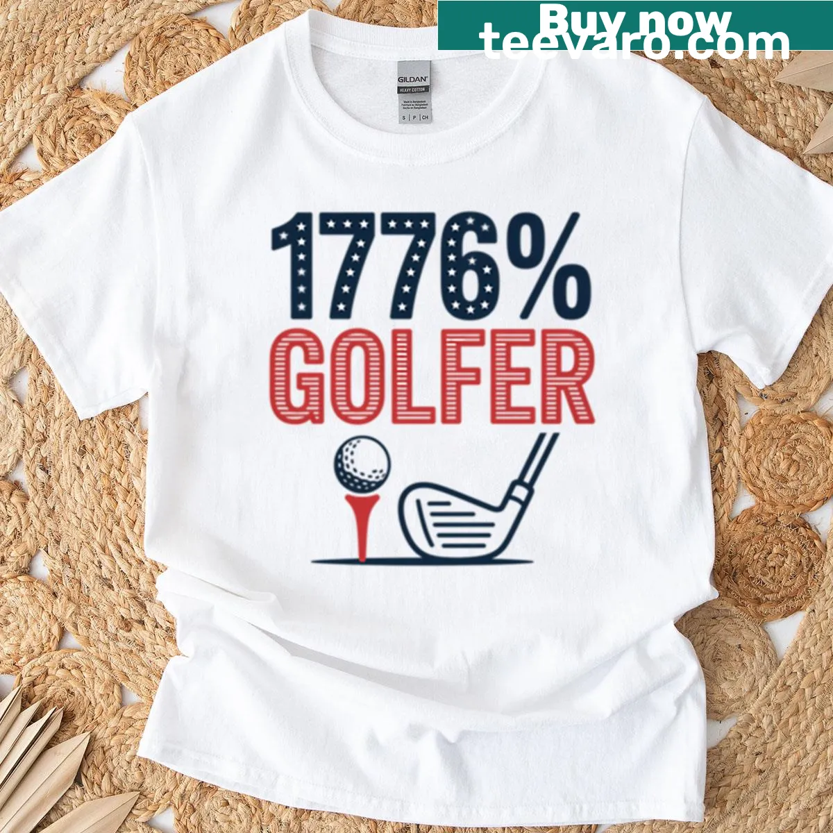T-shirt featuring 1776 golfer graphic for July 4th — on a men's t-shirt