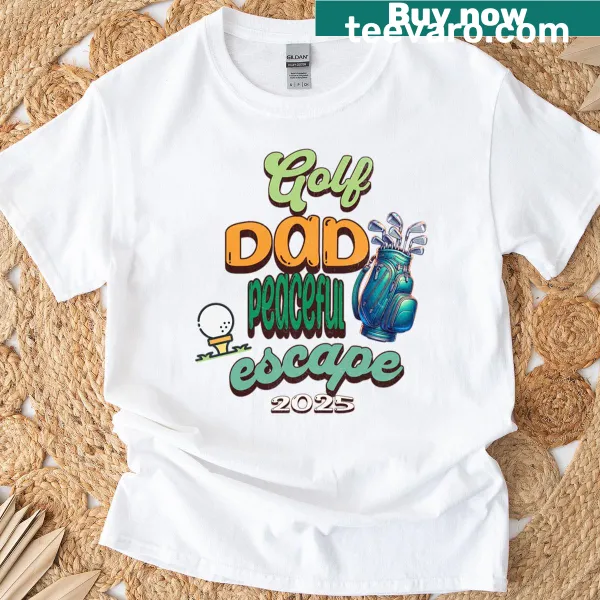 T-shirt depicting a serene golf course graphic for golf-loving dads