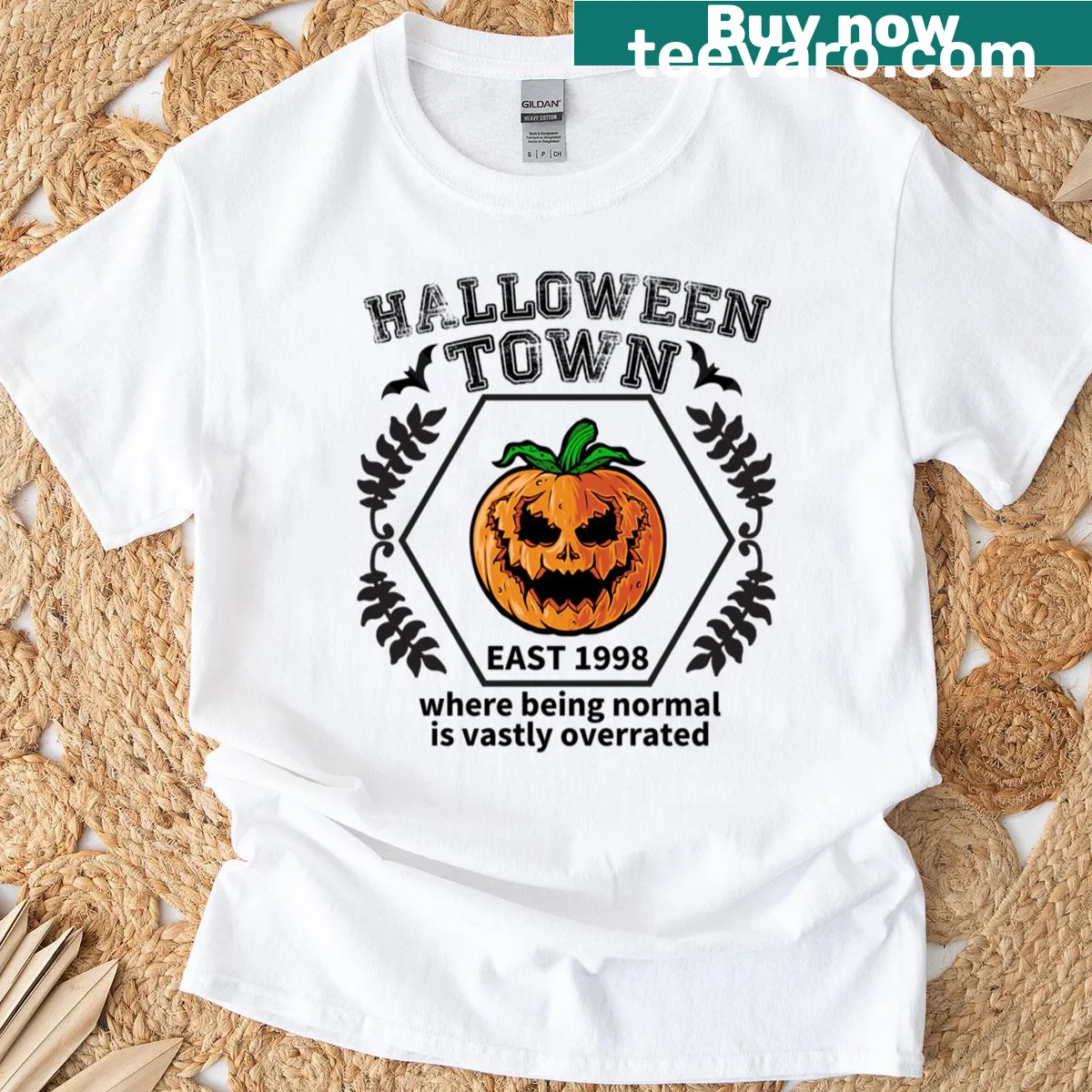 Halloween Town Est 1998 University Halloween T-shirt with humorous text — on a men's t-shirt