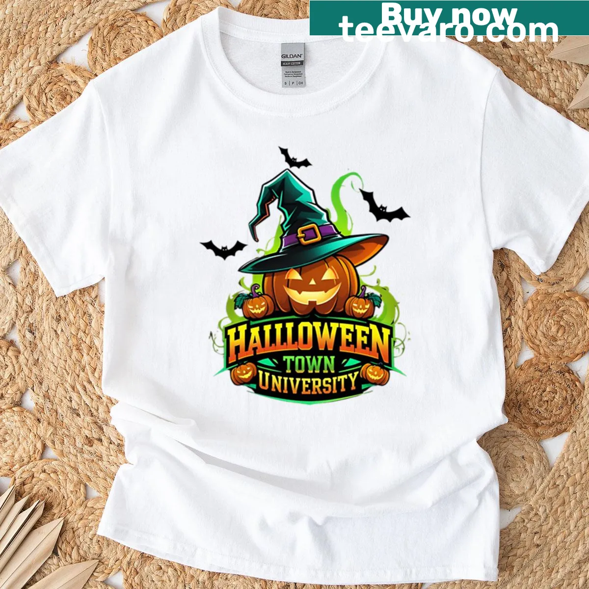 Vintage oversized Halloween Town University 4 T-shirt — on a men's t-shirt