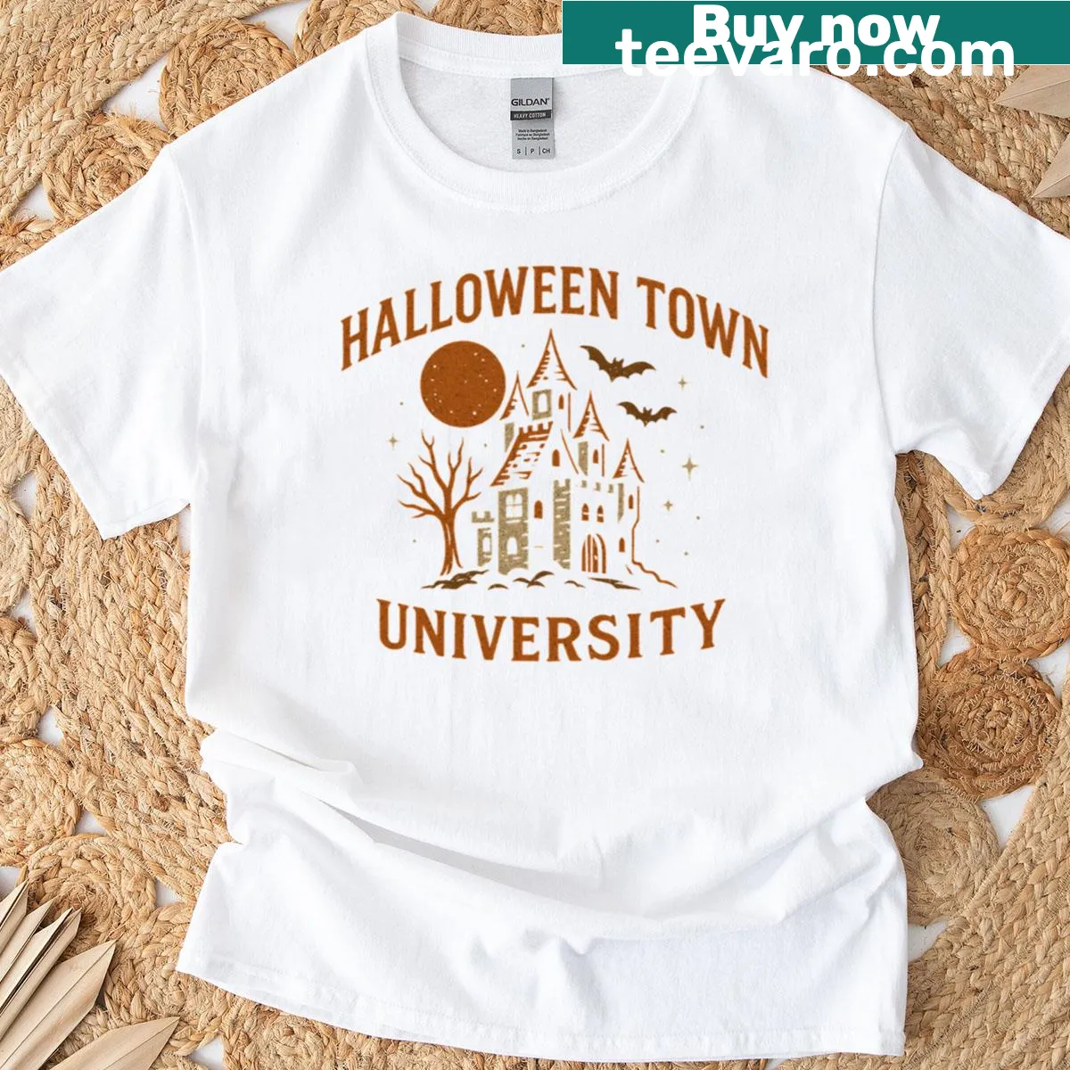 Halloween Town University Gothic Campus T-shirt with gothic design — on a men's t-shirt