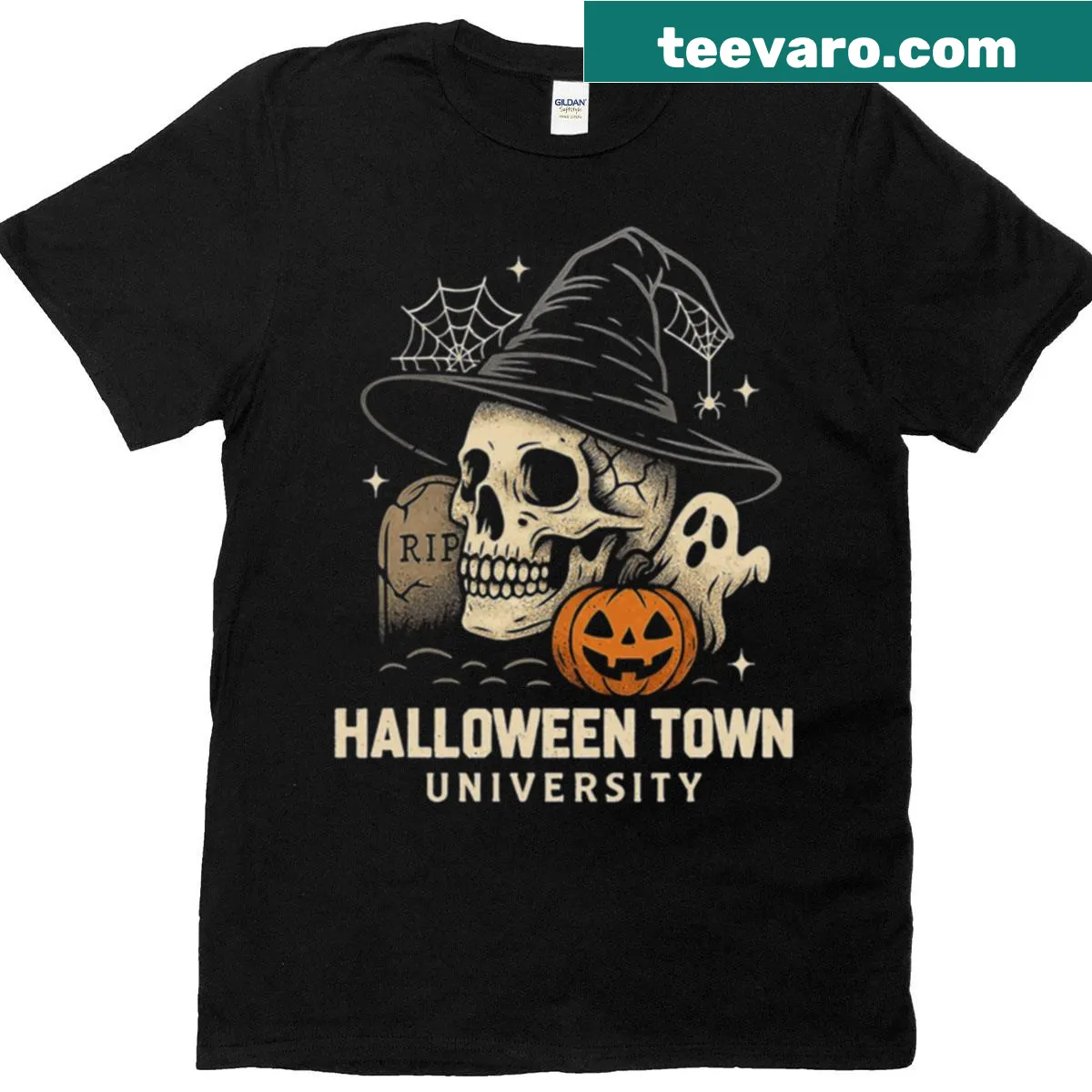 Illustrative design showcasing Halloween Town University's haunted lore — on a men's t-shirt