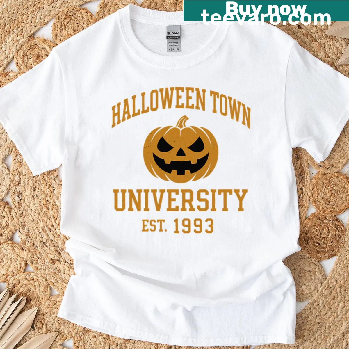 Halloween Town University Spooky Academic Vibes T-shirt with playful text — on a men's t-shirt