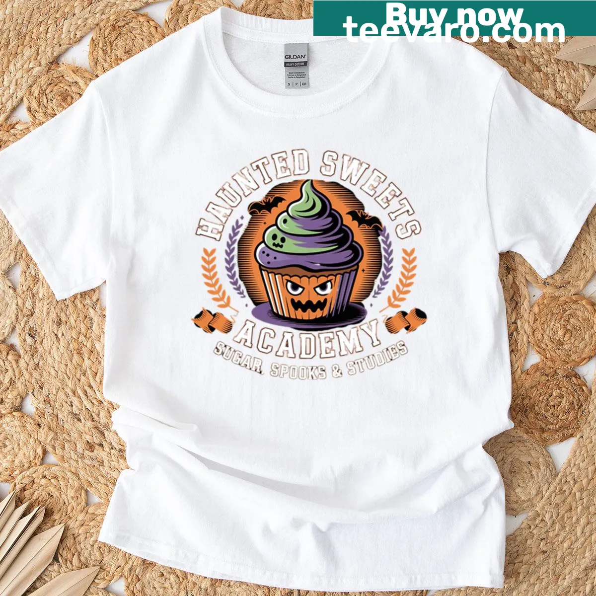 Oversized Funny Halloween Town University T-shirt — on a men's t-shirt