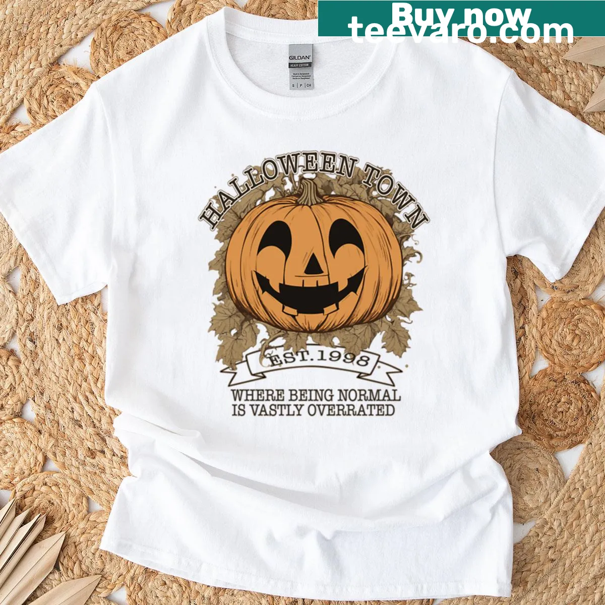 Halloweentown University T-shirt celebrating its establishment — on a men's t-shirt