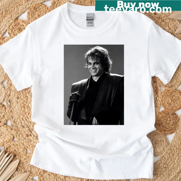 Illustrated Hayden Christensen in a dramatic pose on a t-shirt