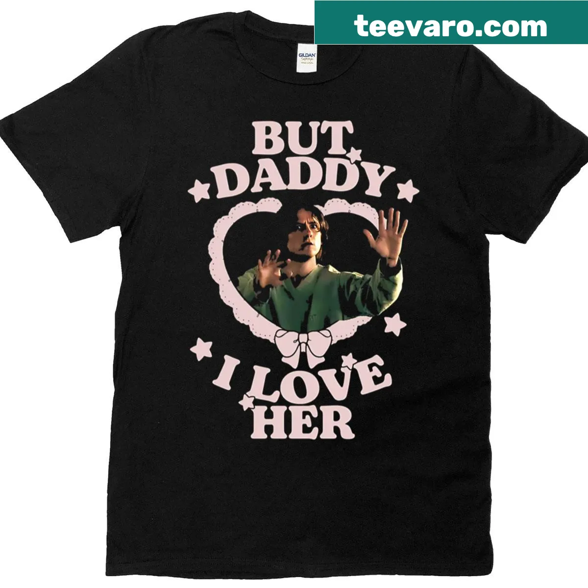Illustration of a team mascot with 'I Love Him' text — on a men's t-shirt