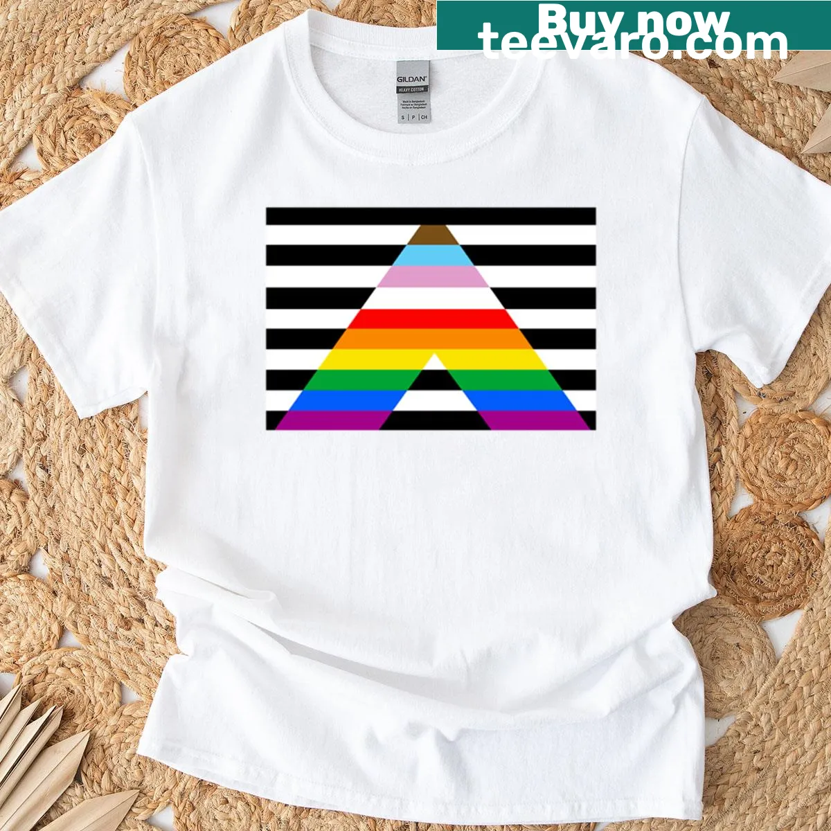 T-shirt featuring the pride flag design for inclusivity — on a men's t-shirt
