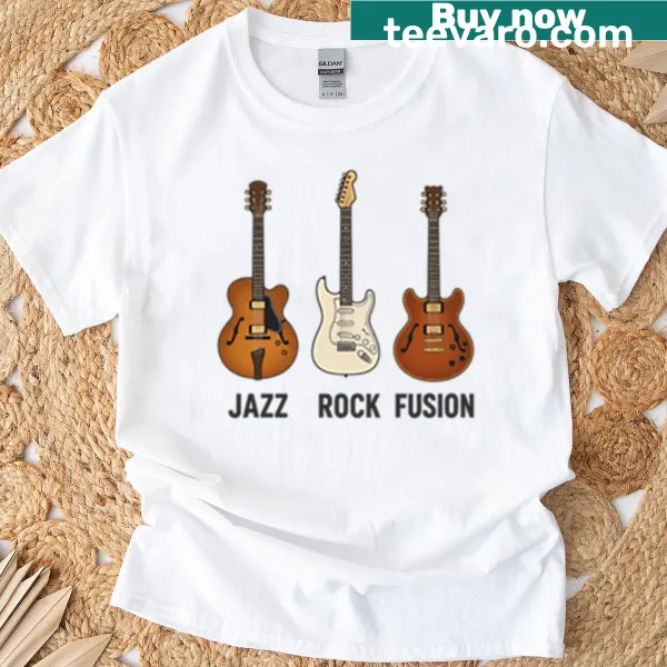 T-shirt featuring a guitar trio in jazz rock fusion style