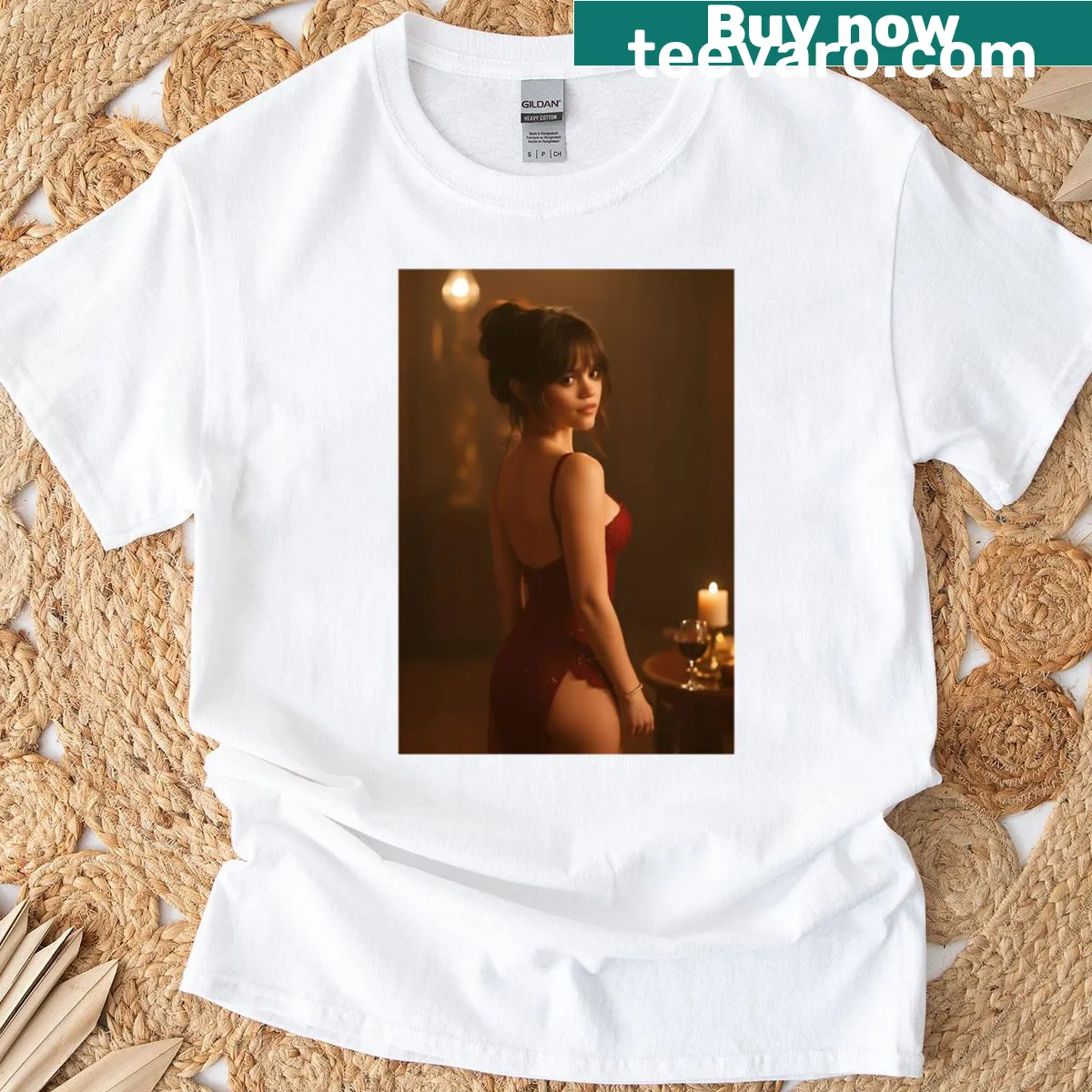 Jenna Ortega sexy t-shirt with bold typography — on a men's t-shirt