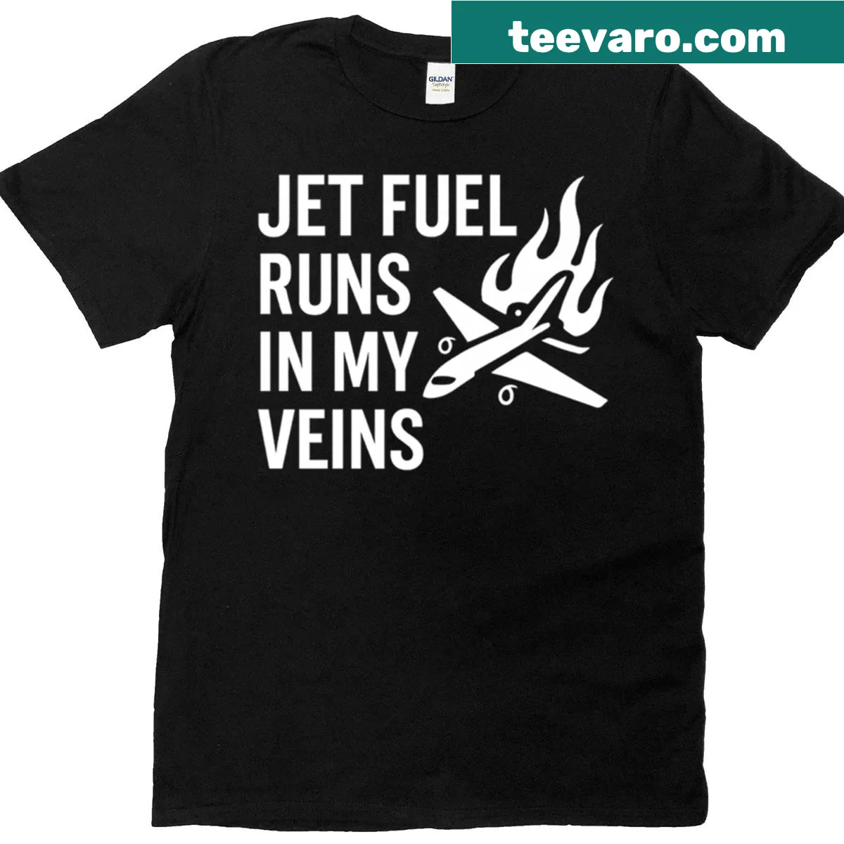 T-shirt with the text: 'Jet Fuel Runs In My Veins' for aerospace mechanics — on a men's t-shirt