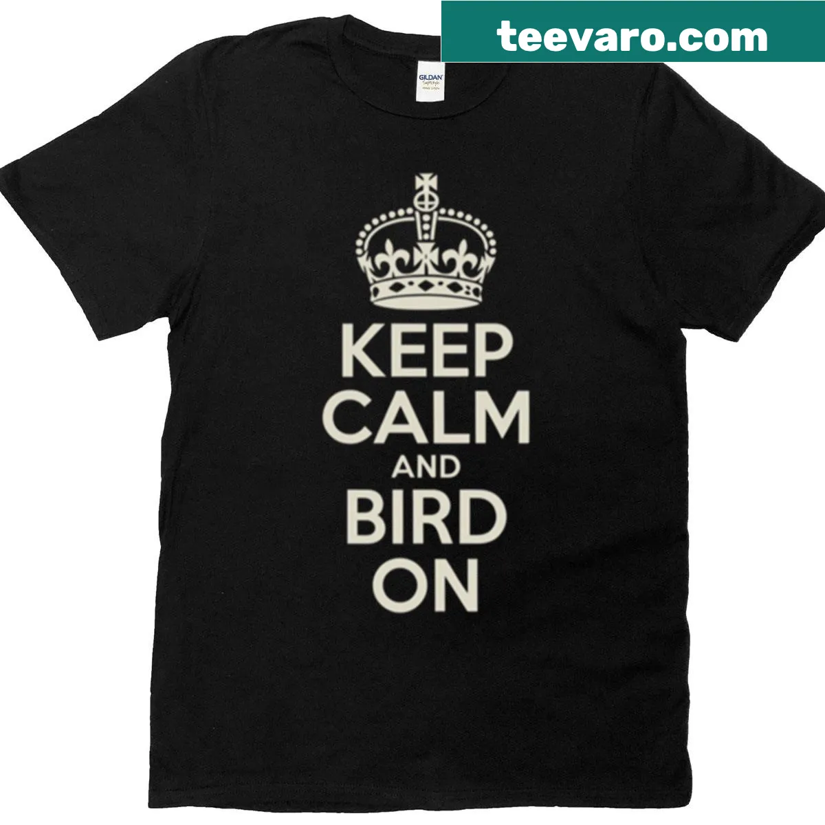 T-shirt with the phrase 'Keep Calm And Bird On' in playful typography — on a men's t-shirt