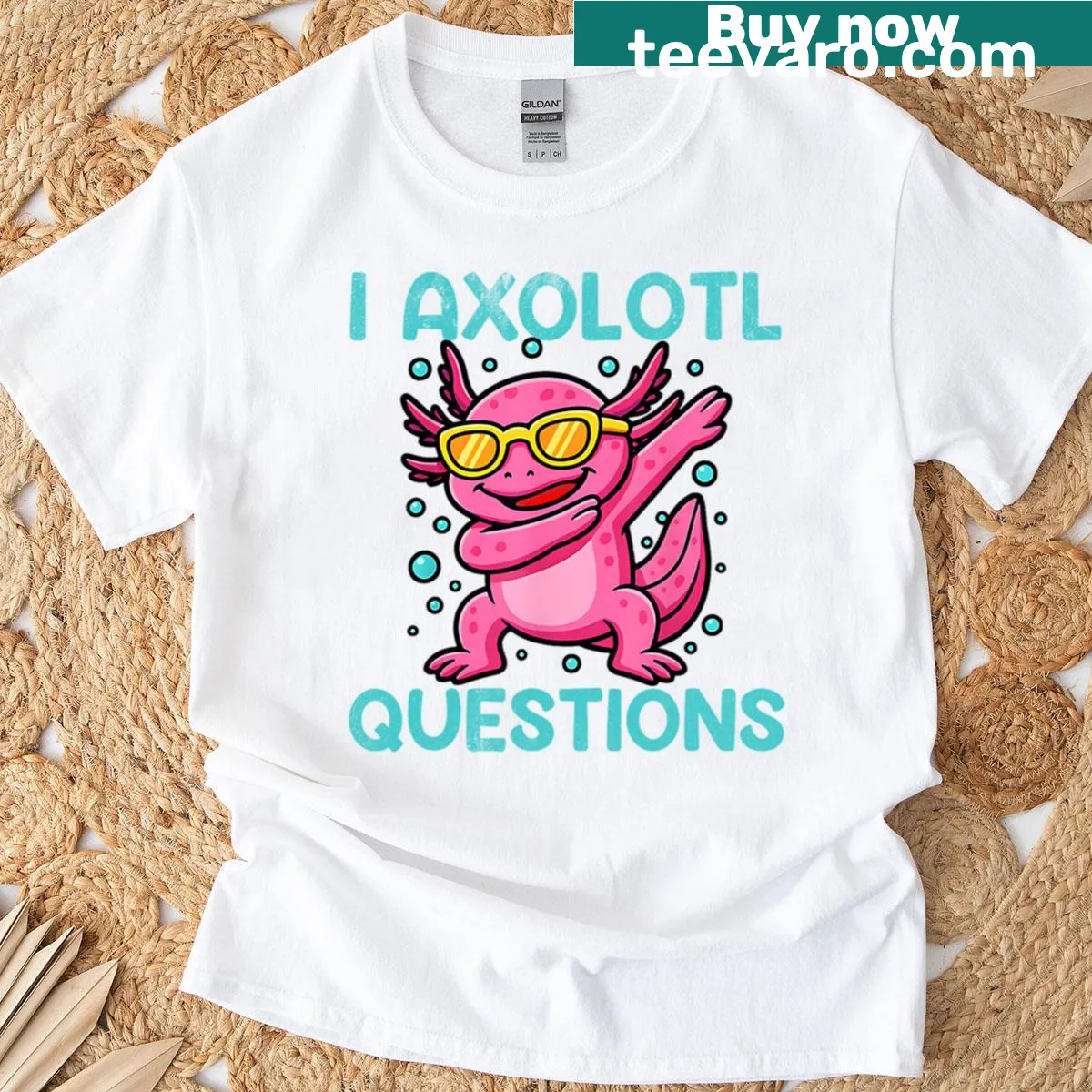 Kids funny axolotl questions graphic t-shirt — on a men's t-shirt