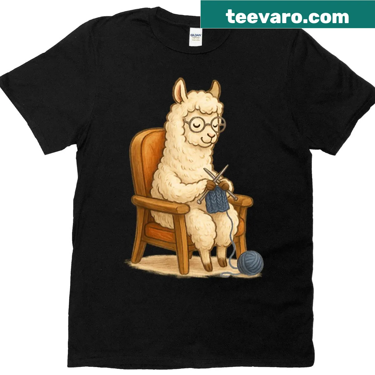 Oversized tee featuring knitting and alpaca graphics for grandmas — on a men's t-shirt