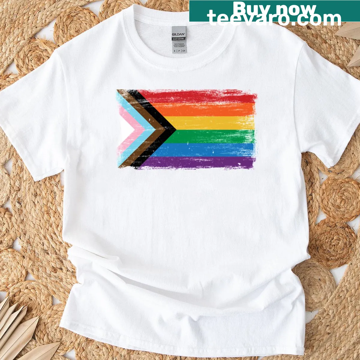 Vintage design featuring the Progress Pride Flag with text supporting LGBTQ+ identities — on a men's t-shirt