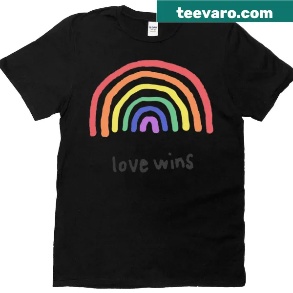 Typography design stating 'Love Wins' on an LGBTQ+ pride t-shirt