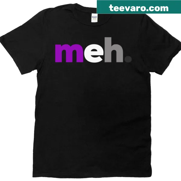 Cartoon t-shirt featuring 'Meh' for asexual pride