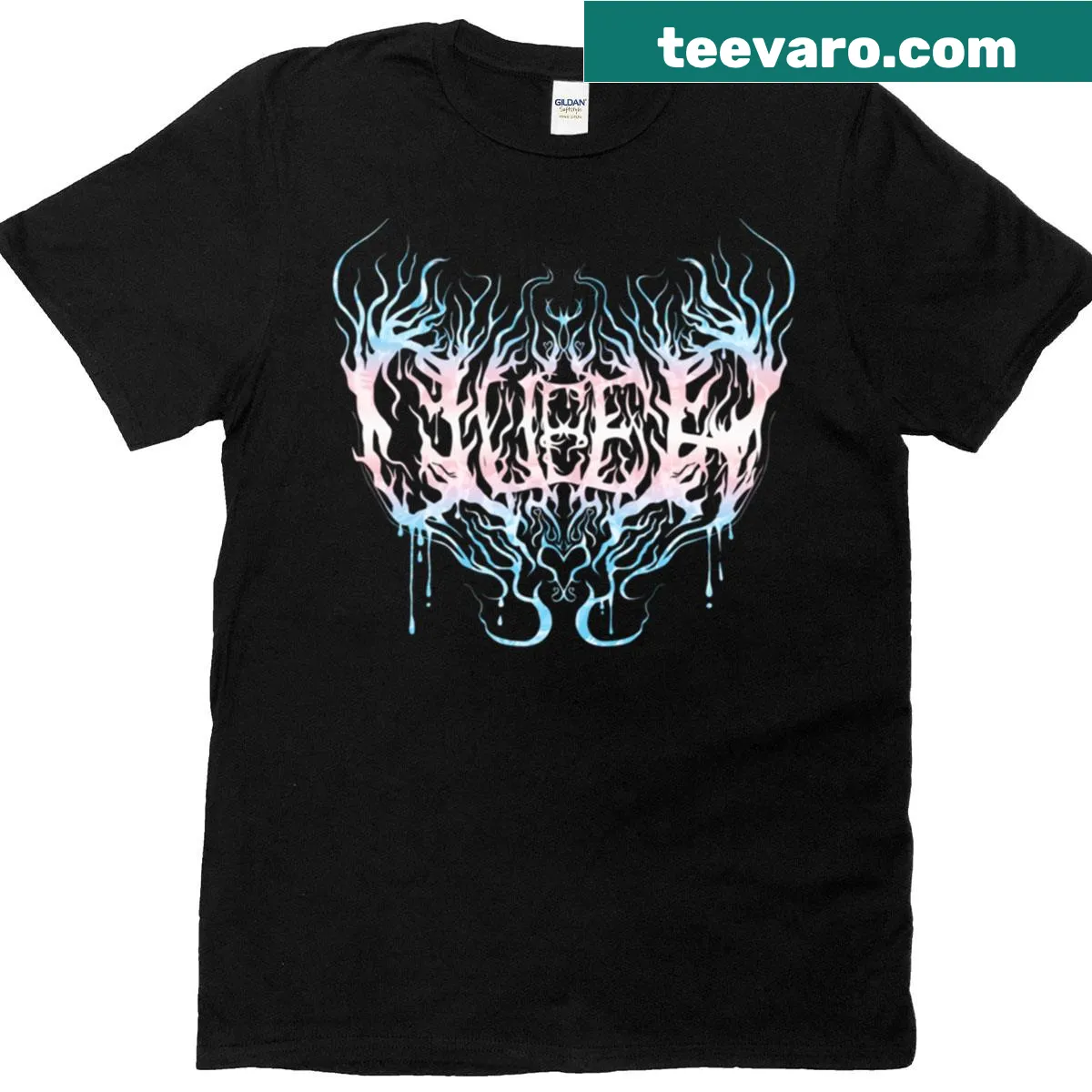 Oversized T-shirt featuring a silhouette of the trans flag without an outline. — on a men's t-shirt