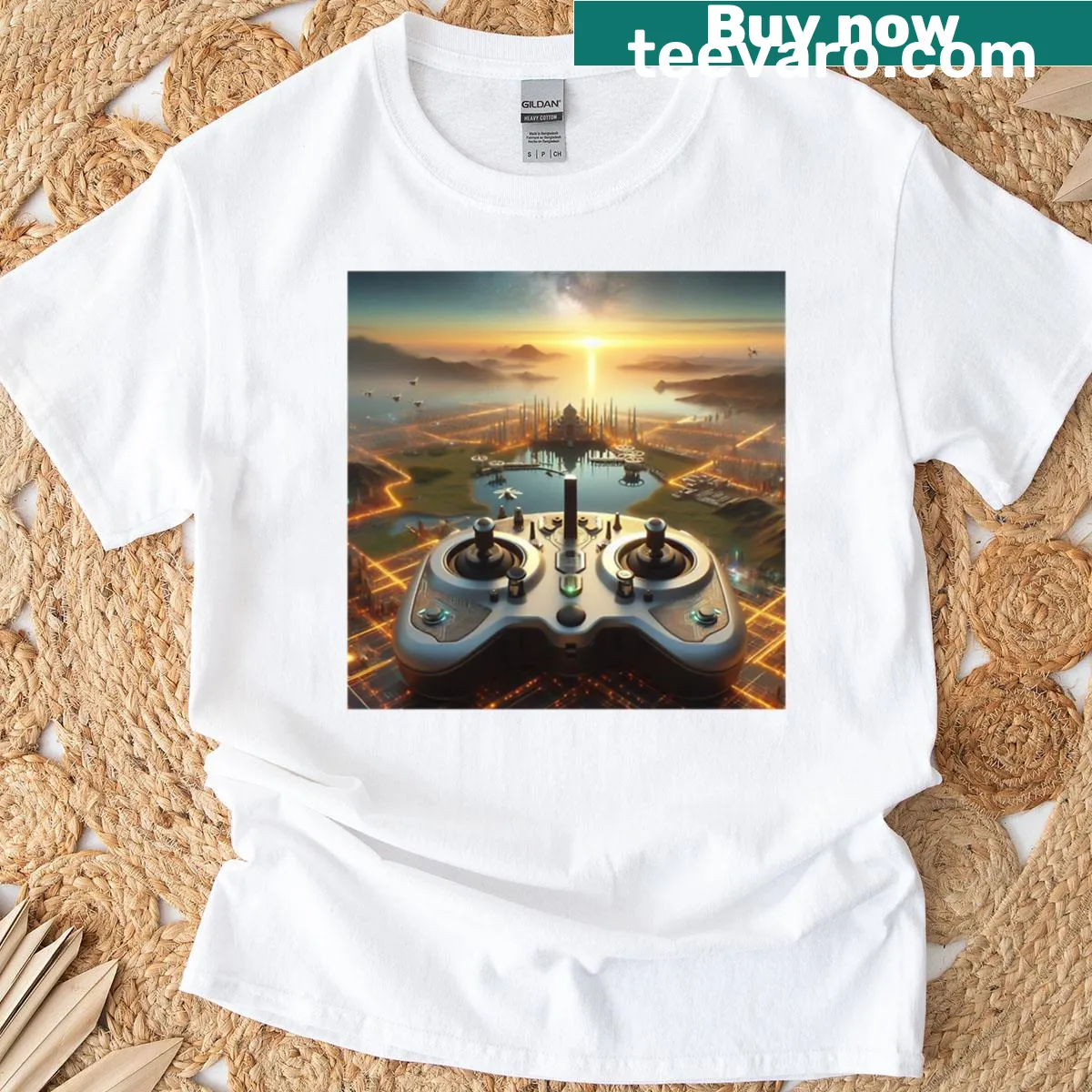 Minimalist silhouette of a drone controller on a T-shirt — on a men's t-shirt