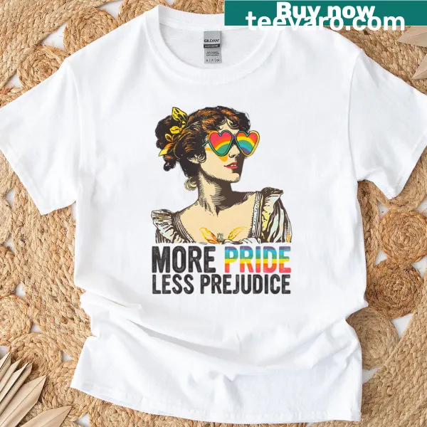 LGBT pride shirt with the text 'More Pride Less Prejudice'