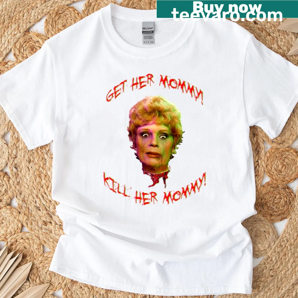 T-shirt featuring the phrase 'Get Her Mommy' in bold font — on a men's t-shirt