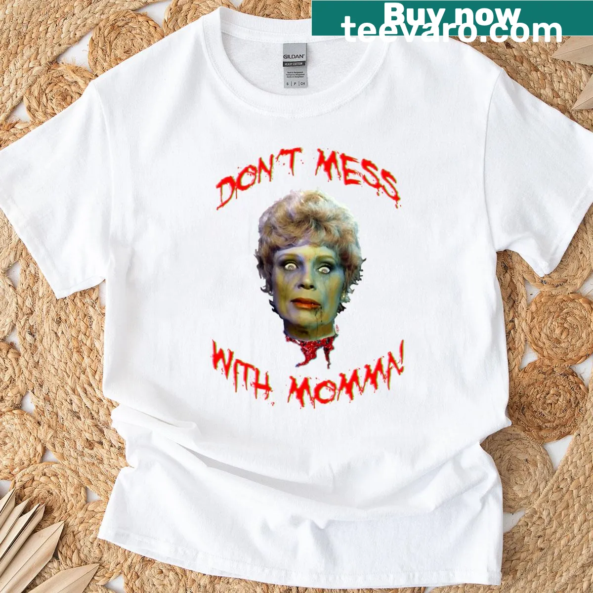 Rotted Mrs. Voorhees graphic with 'Don't Mess With Momma' text — on a men's t-shirt
