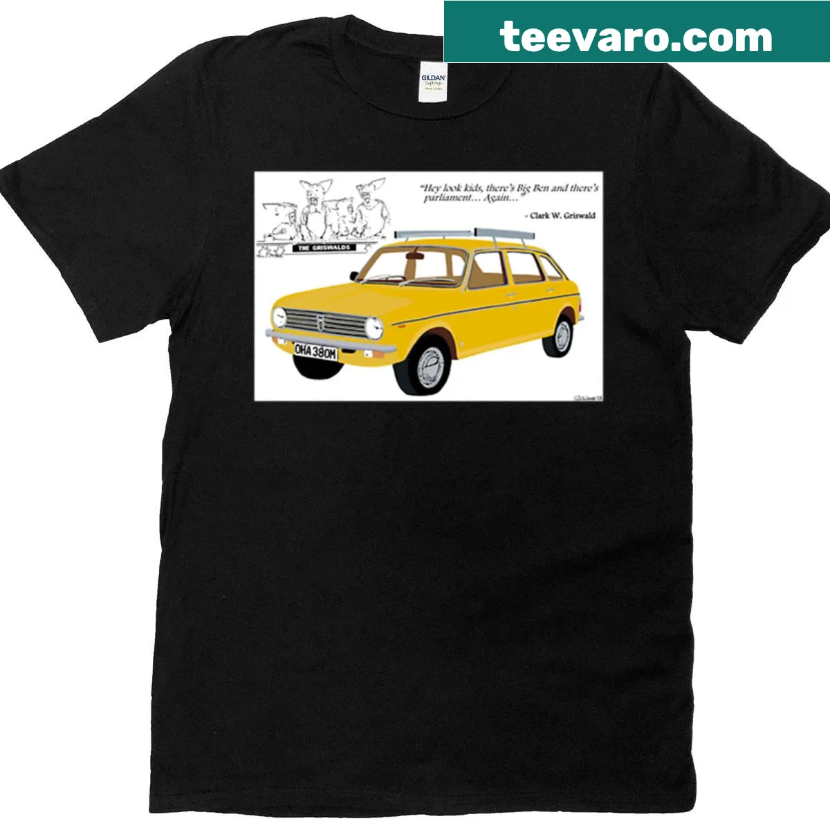 Maxi t-shirt featuring an illustration dedicated to National Lampoon's Griswald Austin — on a men's t-shirt