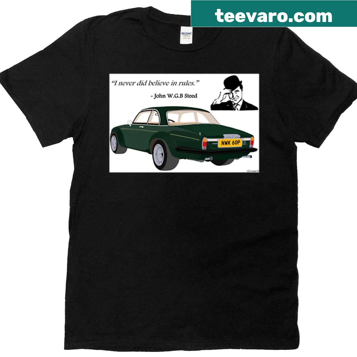 Illustrated Avengers Steeds XJC graphic t-shirt — on a men's t-shirt
