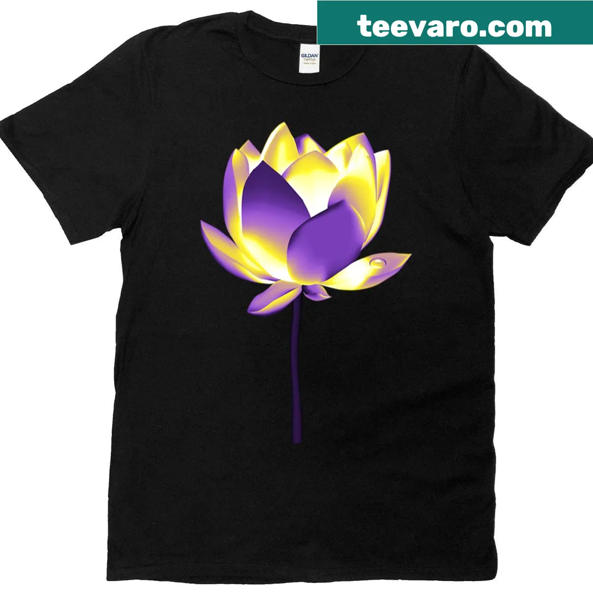Blooming lotus graphic representing nonbinary pride on a T-shirt — on a men's t-shirt