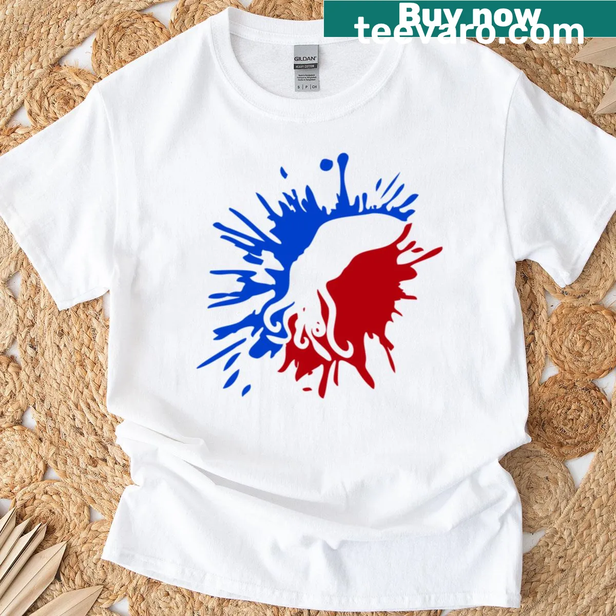 Graffiti-style octopus shirt in red and blue colors — on a men's t-shirt