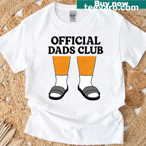 T-shirt with 'Official Dads Club' text, celebrating fatherhood in a humorous style.