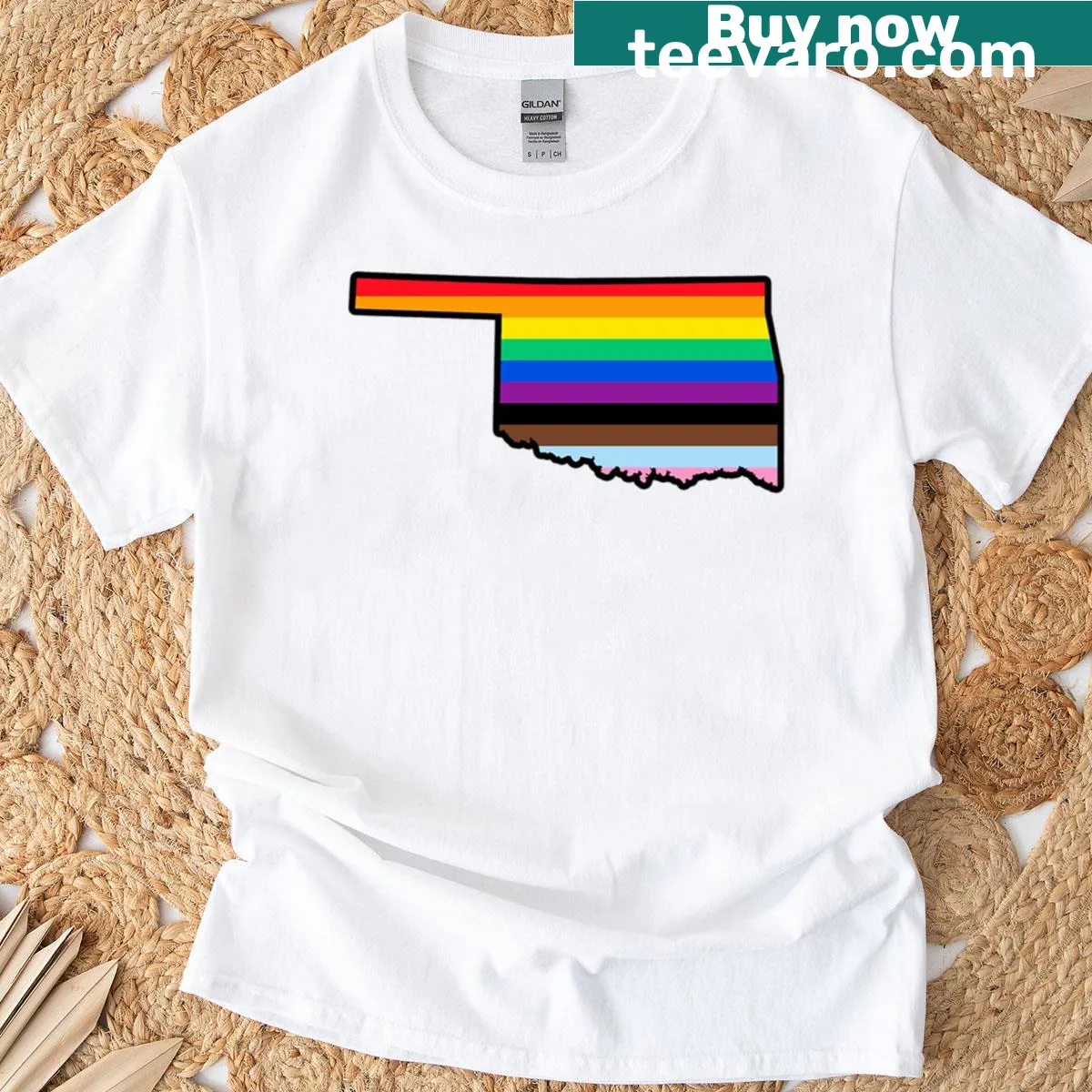 Oklahoma-themed t-shirt with state symbols and imagery — on a men's t-shirt
