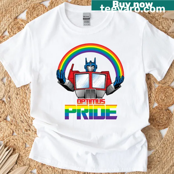 T-shirt with 'Optimus Pride' text, celebrating a beloved sci-fi character.