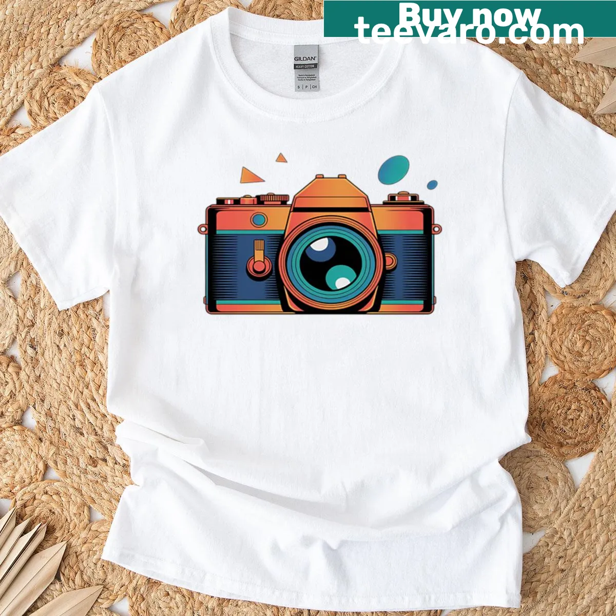 T-shirt featuring photography-themed graphics and text — on a men's t-shirt