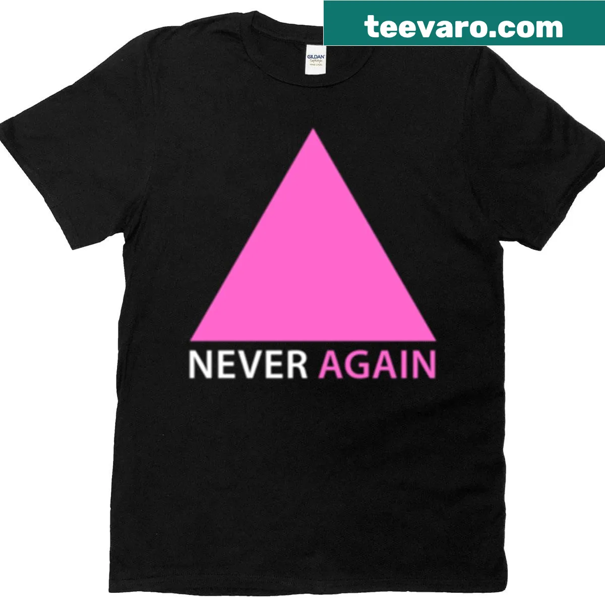 Historic pink triangle LGBTQ symbol on a t-shirt — on a men's t-shirt