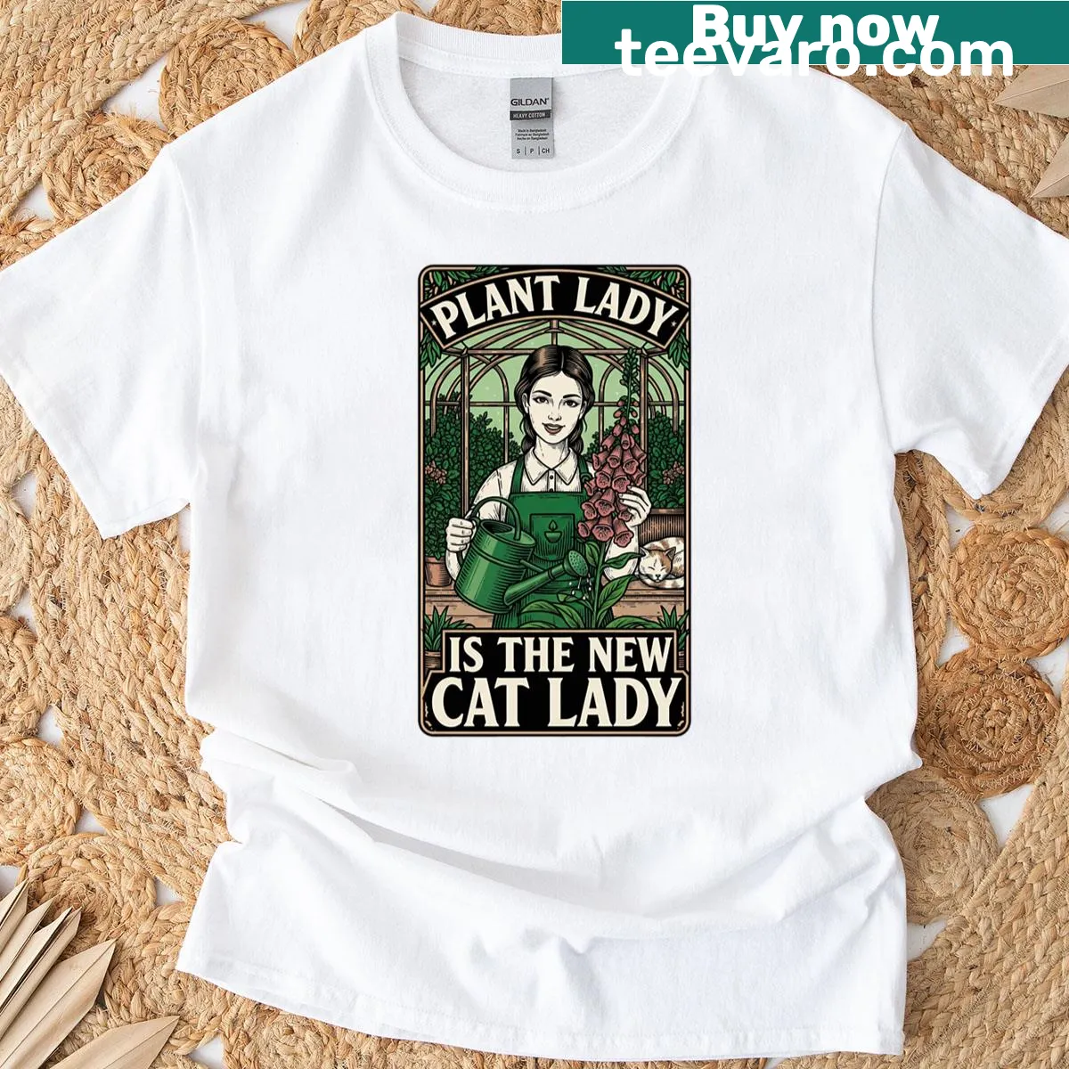 Text reads 'Plant Lady Is The New Cat Lady' on a T-shirt — on a men's t-shirt
