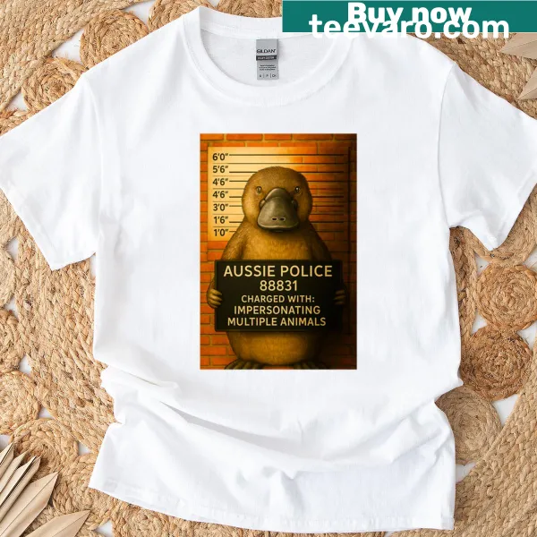Cartoon platypus mugshot graphic on a T-shirt