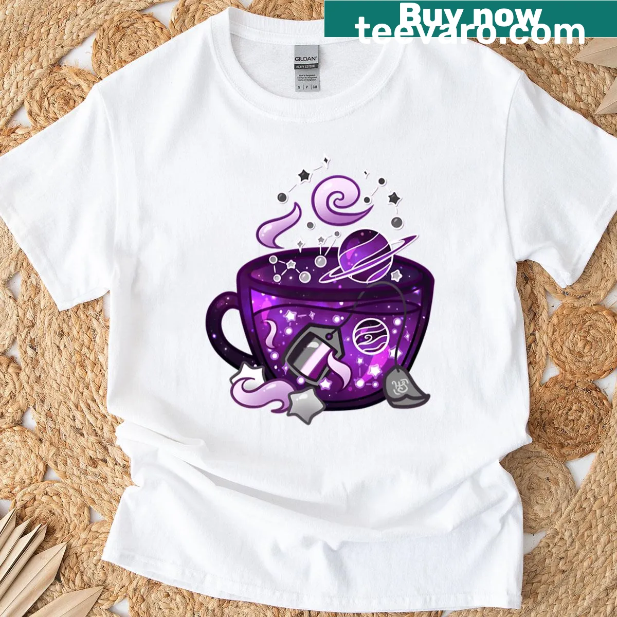 Whimsical teacup with pride flag design on a T-shirt — on a men's t-shirt