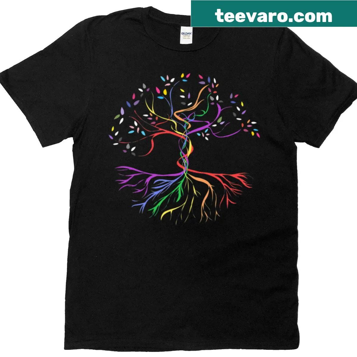 Illustrated Tree of Life symbolizing LGBTQ+ pride — on a men's t-shirt