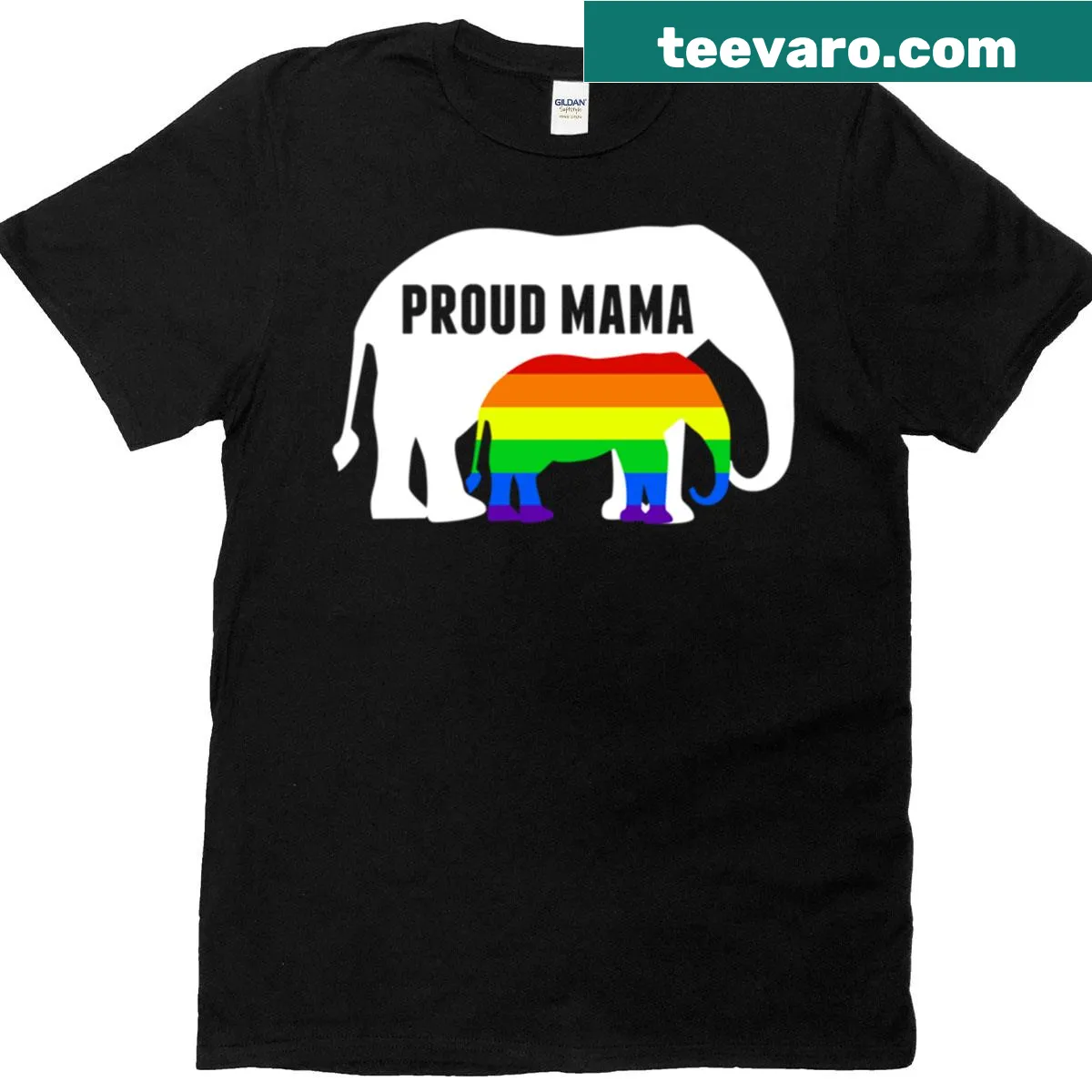 T-shirt featuring a mama elephant celebrating LGBTQ+ pride — on a men's t-shirt
