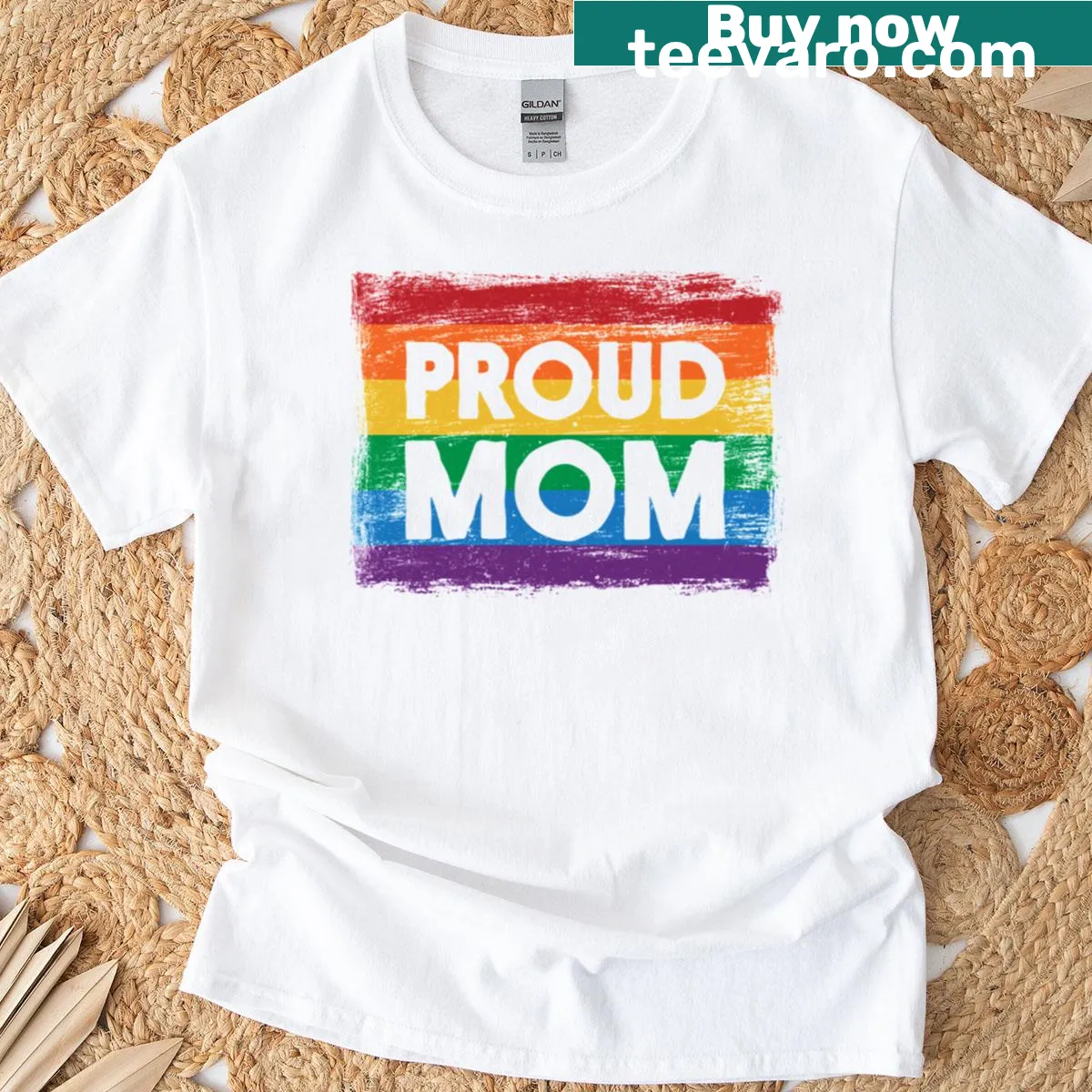 Vintage-style Pride Flag T-shirt for proud moms with ally message — on a men's t-shirt